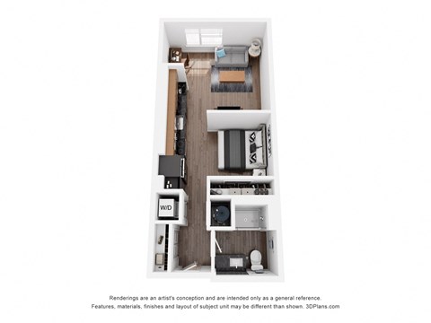 Floor plan for studio, 1 bath, 550 sqft